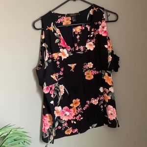 Forever 21 black floral cold shoulder top